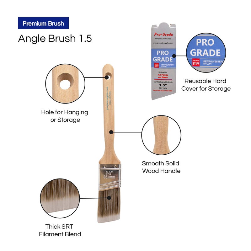 Pro-Grade Pro Grade - Paint Brushes - 6 Pack Variety Angle Paint Brushes - Image 3